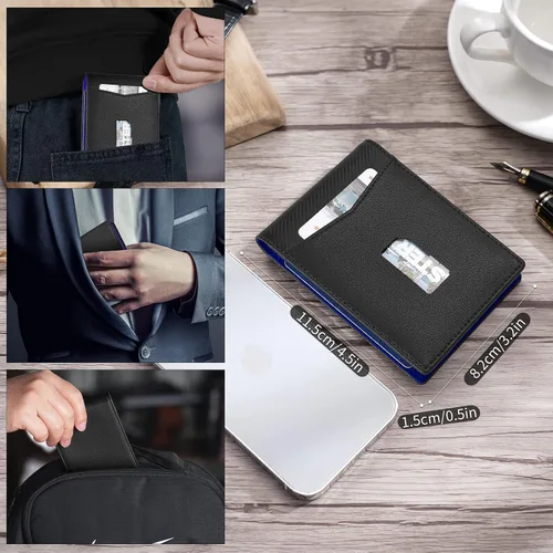 Miniatura 2 de SHOUCANGAR Billeteras para hombre delgadas con 11 ranuras para tarjetas, billetera RFID minimalista con bolsillo frontal, cartera de tarjetas