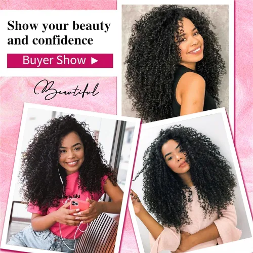 Miniatura 5 de Extensiones de cabello humano de ganchillo con plumas, 16 pulgadas, 2.12 oz, afro, rizado, sin nudos, previamente separados, invisibles, extensiones