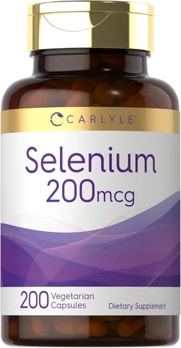 Carlyle Selenio sin levadura 200 mcg | 200 cápsulas | Mineral esencial de L-selenometionina | Suplemento vegetariano, sin OMG y sin gluten