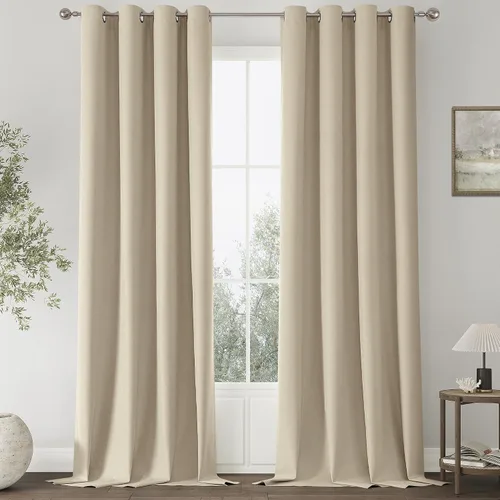 Miniatura 43 de ChrisDowa Cortinas 100% Opacas de Abedul Sólido de 45 Pulgadas de Largo, 2 Paneles para Dormitorio y Sala de Estar, Estilo Granja Oscurecedoras