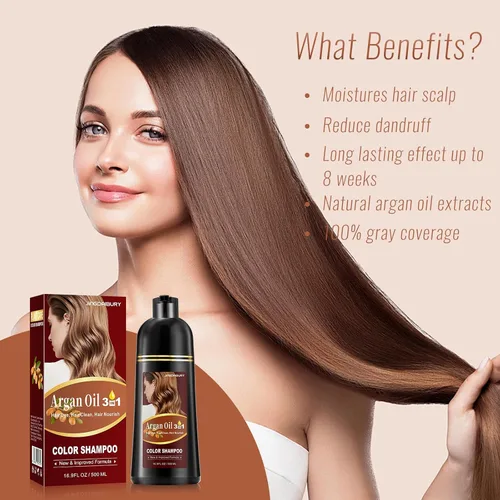 Miniatura 6 de Champú de tinte para el cabello castaño oscuro, champú de color de cabello con aceite de argán para hombres y mujeres, champú 3 en 1 para teñir