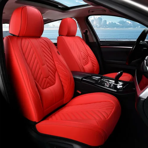 Miniatura 2 de Coverado Fundas de asiento de automóvil, juego completo de fundas de asiento de cuero sintético, fundas protectoras de asiento de lujo, ajuste Rojo