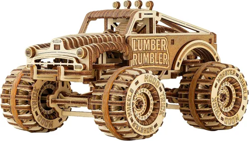 Wood Trick Lumber Rumbler - Rompecabezas de madera 3D para adultos para construir – Paseos de hasta 12 pies – 5.5 x 4.3 pulgadas – Kit de camión