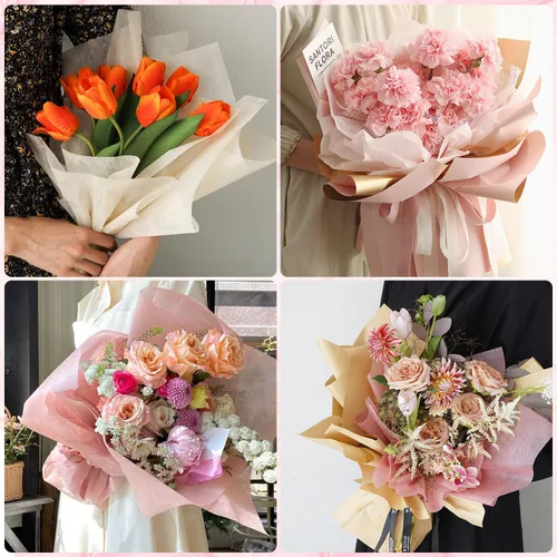Miniatura 8 de VinTS 48 hojas de papel de forro de algodón de 23.6 x 23.6 pulgadas, estilo coreano de papel de forro de ramo floral impermeable, papel de regalo