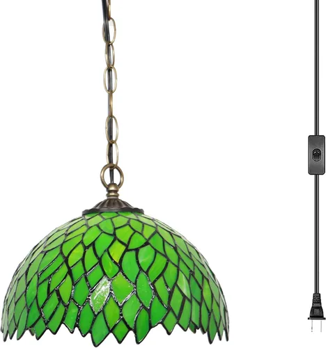 Miniatura 8 de Tiffany - Lámpara colgante con enchufe, lámpara colgante de vitrales de 12 pulgadas, cadena de 39 pulgadas, cable de 15 pies para sala de estar