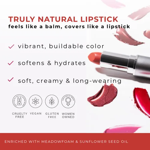 Miniatura 2 de Honeybee Gardens Truly Natural - Lápiz labial de larga duración, bermudas, rosa coral medio mate, naturalmente hidratante y nutritivo, vegano, sin