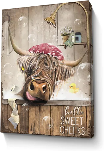 Miniatura 14 de Bonito oso para decoración de baño, arte de pared divertido con estampado de oso de casa de campo, pintura decorativa de pared enmarcada moderna