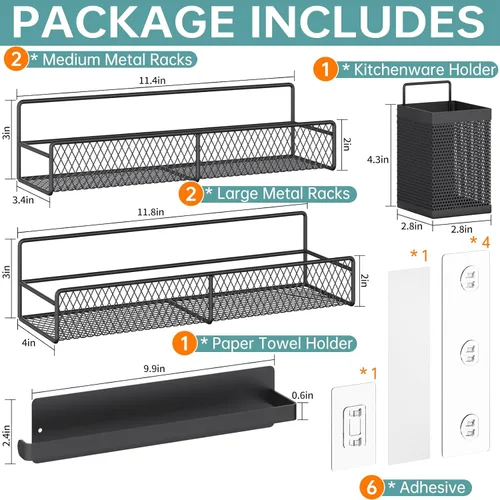Miniatura 2 de DTUQYX Estante para especias montado en la pared, paquete de 6: 100% metal y adhesivo fuerte para organización de especias para armario