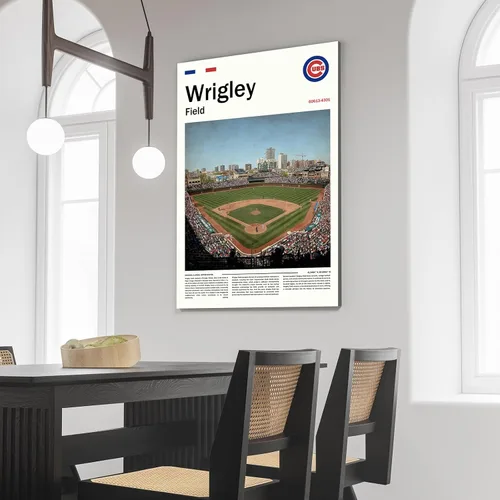 Miniatura 3 de Cartel de póster del estadio WrigleyField (17 x 11 pulgadas en lienzo) Arte de pared de béisbol de la bahía de Chicago - Cartel deportivo retro