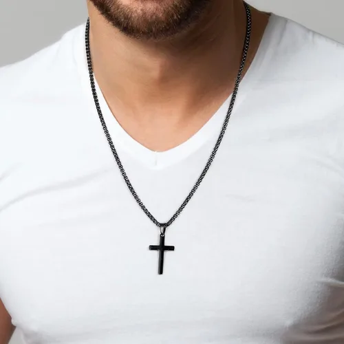 Miniatura 4 de Collares de regalo para yerno, collar de cruz plateada y negra, collar de cadena cubana para yerno, día del padre, regalo de Navidad para yerno