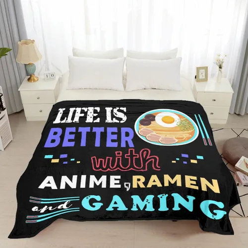 Miniatura 4 de Manta de Juego para Chicos y Hombres, Solo un Chico que Ama el Anime, Ramen y Mantas de Videojuegos, Manta Suave de Franela, Manta Decorativa Ligera
