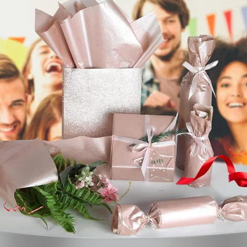 Miniatura 2 de UNIQOOO 100 hojas de papel de seda metálico premium oro rosa champán dorado a granel, papel de regalo para envolver regalos reciclable, accesorio
