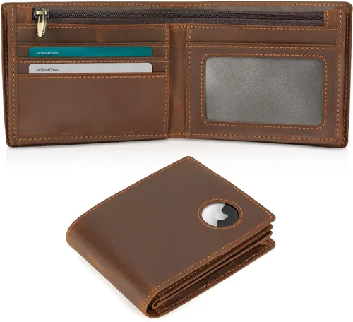 Miniatura 23 de Polare - Cartera plegable de piel de caballo loco natural para hombre, con bloqueo RFID