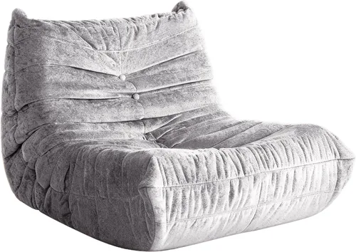 Miniatura 74 de Puf para adultos, silla puf grande, sillón con relleno de espuma viscoelástica para el hogar, apartamento o sala de juegos, gris afelpado Felpa gris
