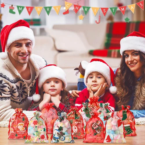 Miniatura 6 de DTOFOOT Bolsas de organza de Navidad, bolsas de regalo para joyas, 40 unidades de 4 x 6 pulgadas, pequeños copos de nieve de Papá Noel de Navidad