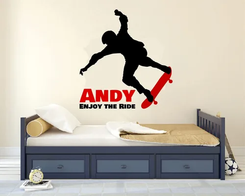 Miniatura 4 de Calcomanía de pared de patineta con nombre personalizado, silueta personalizada, decoración de patineta para decoración de dormitorio