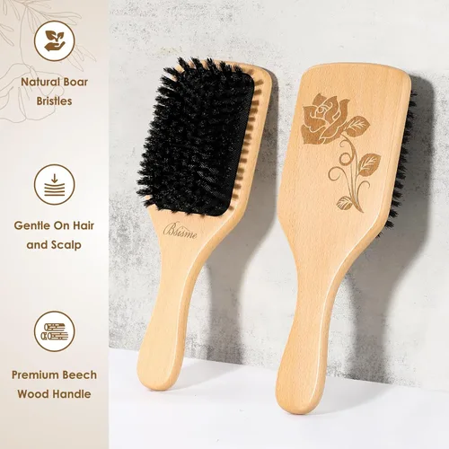 Miniatura 7 de Bsisme Cepillo de pelo, cepillos de cerdas de jabalí para mujeres, hombres y niños, cepillo de madera con cerdas naturales para cabello fino