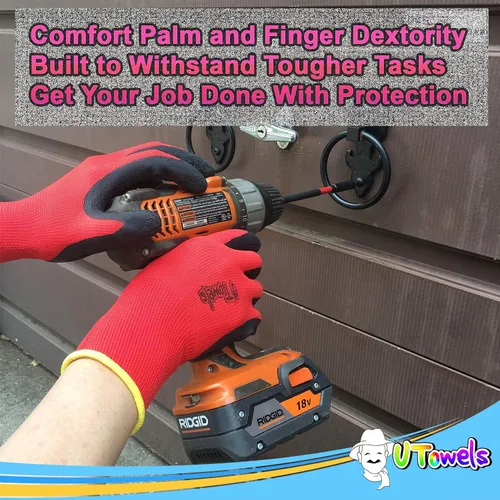 Miniatura 6 de Guantes de seguridad recubiertos para el trabajo, paquete de 8 pares, agarre firme, uso general y jardinería, para hombres y mujeres (talla S, rojo)