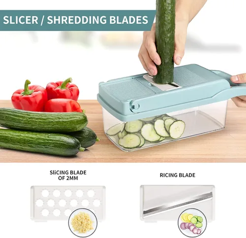 Miniatura 3 de senbowe Ultra-Sharp 420-Grade Hardened Stainless Steel Cortador de Cebolla y Verduras, 8 Cuchillas Intercambiables, Incluye Separador de Clara