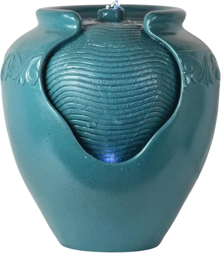 Teamson Home Fuente de Agua de Maceta Esmaltada de Piso con Luz LED Integrada y Bomba para Exterior Interior Patio Jardín Patio Trasero Terraza