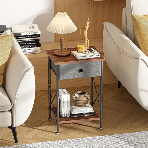 Miniatura 7 de VECELO Mesitas de noche modernas y versátiles, diseño X, mesa auxiliar de noche, estante de almacenamiento con cajón para sala de estar y Marrón