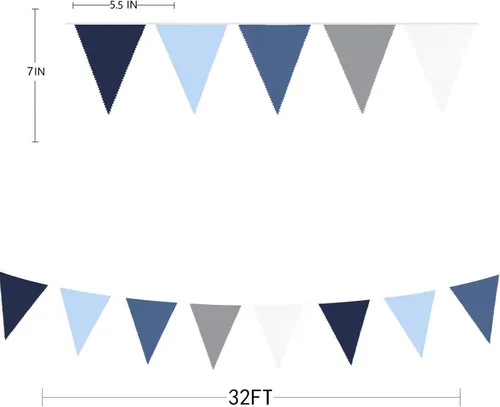 Miniatura 7 de Decoraciones de fiesta azul profundo de 32 pies, bandera triangular real, banderines de tela para boda, cumpleaños, Ahoy, Achor, pirata náutico