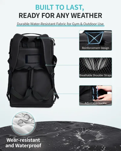 Miniatura 5 de ECOHUB Bolsa de gimnasio de 40 L para mujeres y hombres, resistente al agua, bolsa de lona deportiva con compartimento para zapatos y bolsillo
