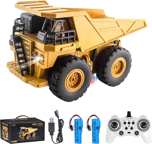 Miniatura 13 de Camión volquete con control remoto, 2.4Ghz 11 canales RC vehículo de construcción de juguete con luces de música, camión de basura de transporte