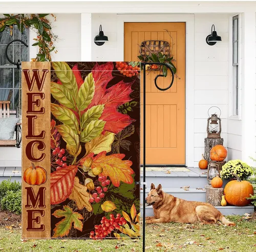 Miniatura 3 de Hexagram Bandera de jardín de otoño, banderas de jardín de otoño para exteriores, 12 x 18 pulgadas, doble cara, bandera de otoño para patio, bandera