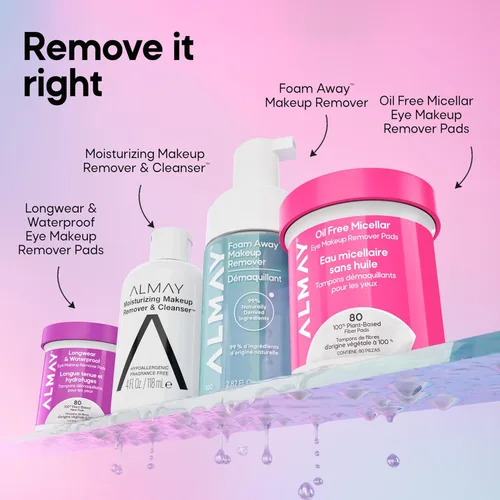 Miniatura 10 de Almay Almohadillas removedoras de maquillaje, de larga duración e impermeables, hipoalergénicas, sin fragancia, dermatólogos y oftalmólogos, paquete