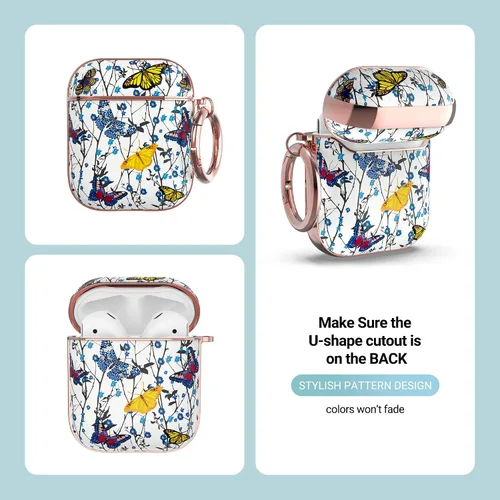 Miniatura 5 de ULAK Funda para AirPods 1 y 2, diseño elegante para AirPods para mujeres y niñas, bonito patrón de mariposa, funda protectora a prueba de golpes