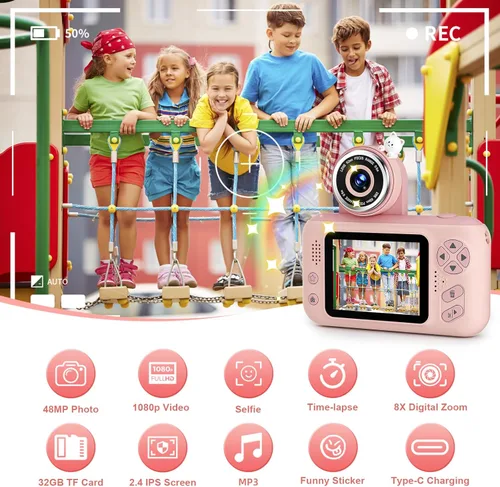 Miniatura 6 de Makolle Cámara de selfie infantil de video digital HD, regalo de cumpleaños de Navidad para niñas de 3 a 9 años, juguete portátil para niños de 3