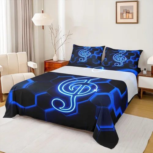 Miniatura 16 de Erosebridal Juego de sábanas tamaño individual de guitarra para niños y niñas, sábanas de teclados de piano, juego de cama con temática musical