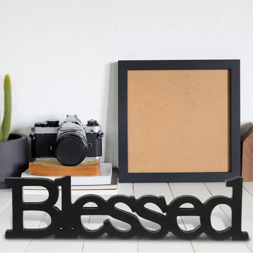 Miniatura 6 de Blulu Letrero de mesa con texto en inglés "Blessed Letter", letrero de mesa de pie de madera rústica, decoración de pie para graduación, baby