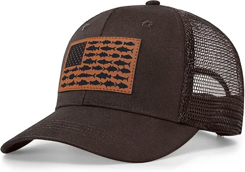 Miniatura 23 de Sombrero de camionero con bandera de pez estadounidense, regalos de pesca para hombres, sombrero de pesca Snapback perfecto para pesca y uso diario