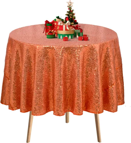 DUOBAO Manteles redondos de lentejuelas naranjas de 72 pulgadas, manteles de lentejuelas para bodas, manteles de lentejuelas redondas, cubierta de