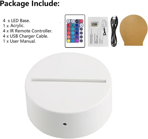 Miniatura 6 de Paquete de 4 bases de luz LED nocturna 3D, base LED de gran tamaño para acrílico, base de luz LED de 16 colores con control remoto y cable USB