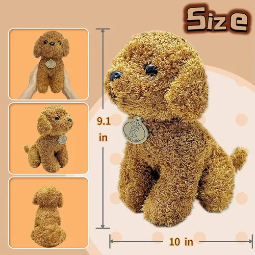 Miniatura 5 de Peluche de perro de peluche marrón, 10 pulgadas, lindos peluches de cachorro para niñas y niños, muñeca de peluche suave, juguetes de peluche