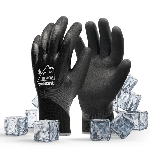 Guantes impermeables para hombres y mujeres, guantes para congelador con agarre, doble recubrimiento de nitrilo para repelente extremo al aceite,