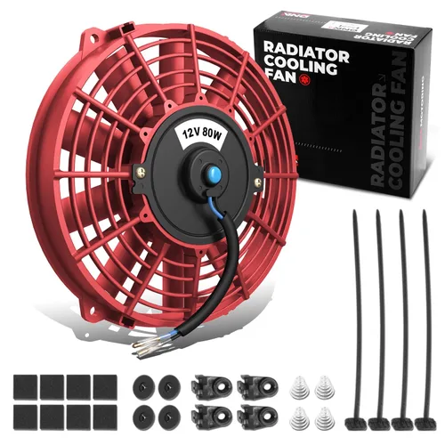 Miniatura 15 de DNA Motoring Ventilador de radiador delgado de refrigeración eléctrica de alto rendimiento de 12 pulgadas con kit de montaje, rojo, 2 piezas