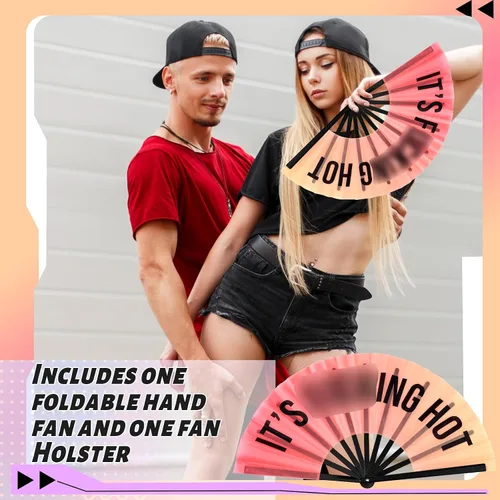 Miniatura 2 de Ventilador de mano plegable grande de 13 pulgadas con funda para hombres y mujeres, para Edm Music Rave Festival Line Dancing Party