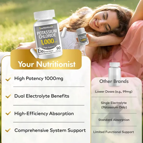 Miniatura 6 de Cloruro de potasio de alta potencia de 1000 mg por porción Suplemento de potasio – Apoya el equilibrio electrolítico, la salud cardíaca, muscular