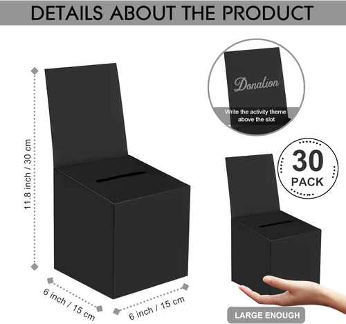Miniatura 2 de Paquete de 30 cajas de sugerencias para rifas con ranura, cajas de cartón de 6 x 6 x 6 pulgadas con ranura para boletos y cabecera extraíble