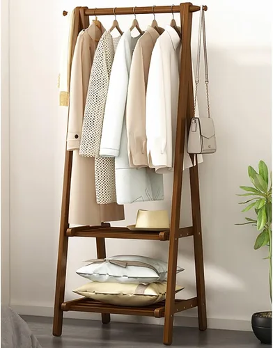 Miniatura 16 de Perchero de madera de bambú, con estantes de almacenamiento, estante para colgar ropa, para entrada, sala de estar, dormitorio