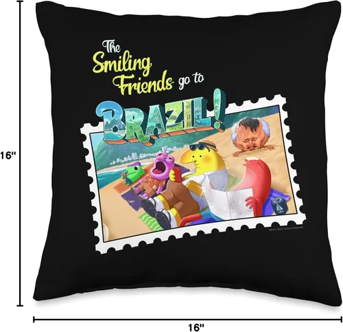 Miniatura 4 de Adult Swim The Smiling Friends Go to Brazil - Almohada de 16 x 16 pulgadas, multicolor