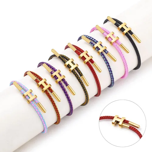 Miniatura 2 de Pulseras de moda para mujer, pulsera ajustable, hebilla chapada en oro, diseño de hebilla de titanio y cuerda de alambre de acero