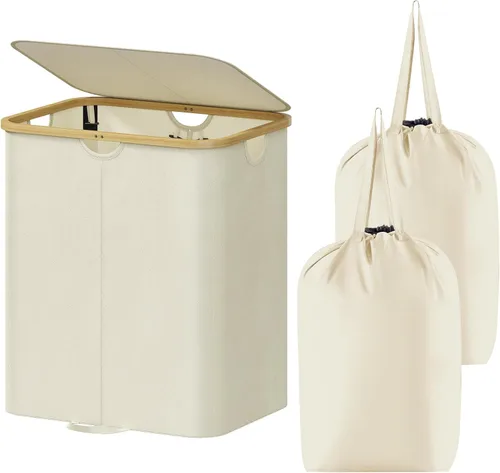 Lifewit Cesto de Ropa Sucia Doble de 120L con Tapa, Cesto Grande Dual para Ropa Sucia con Bolsas Removibles, 2 Secciones Cestos Estéticos para Ropa