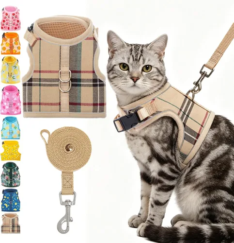 Miniatura 19 de BINGPET Arnés para gatos con correa y collar para caminar, a prueba de escapes, con correa de 59 pulgadas, arnés de chaleco suave ajustable