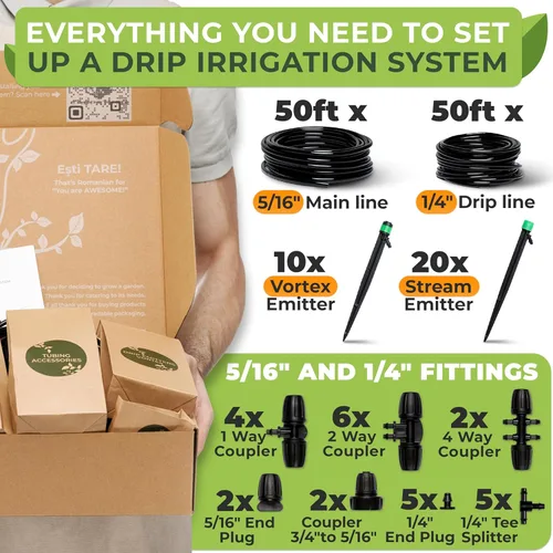 Miniatura 3 de CARPATHEN Kit de Sistema de Riego por Goteo Premium Completo Ajustable para Jardín, Camas Elevadas con Emisores de Goteo, Tubería de Riego de 5/16