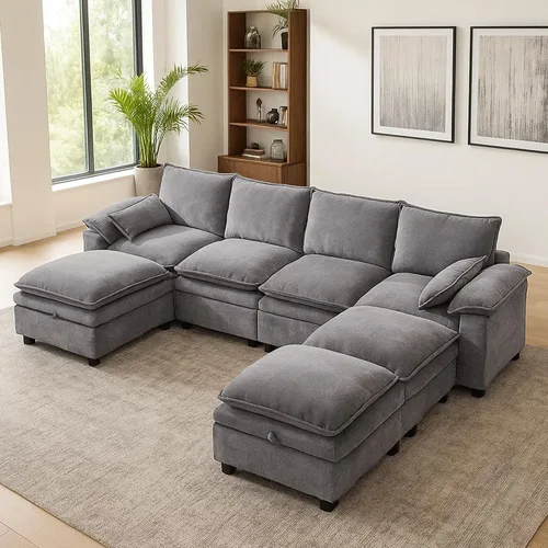 Miniatura 26 de Juego de sofá modular grande en forma de U – Sofá de nube de gran tamaño de 4 plazas para sala de estar, sofás grandes y cómodos de tela